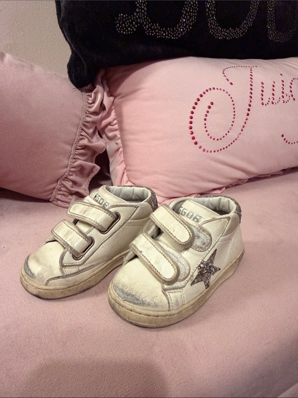 Golden Goose Kids White Velcro Sneakers with Silver Star